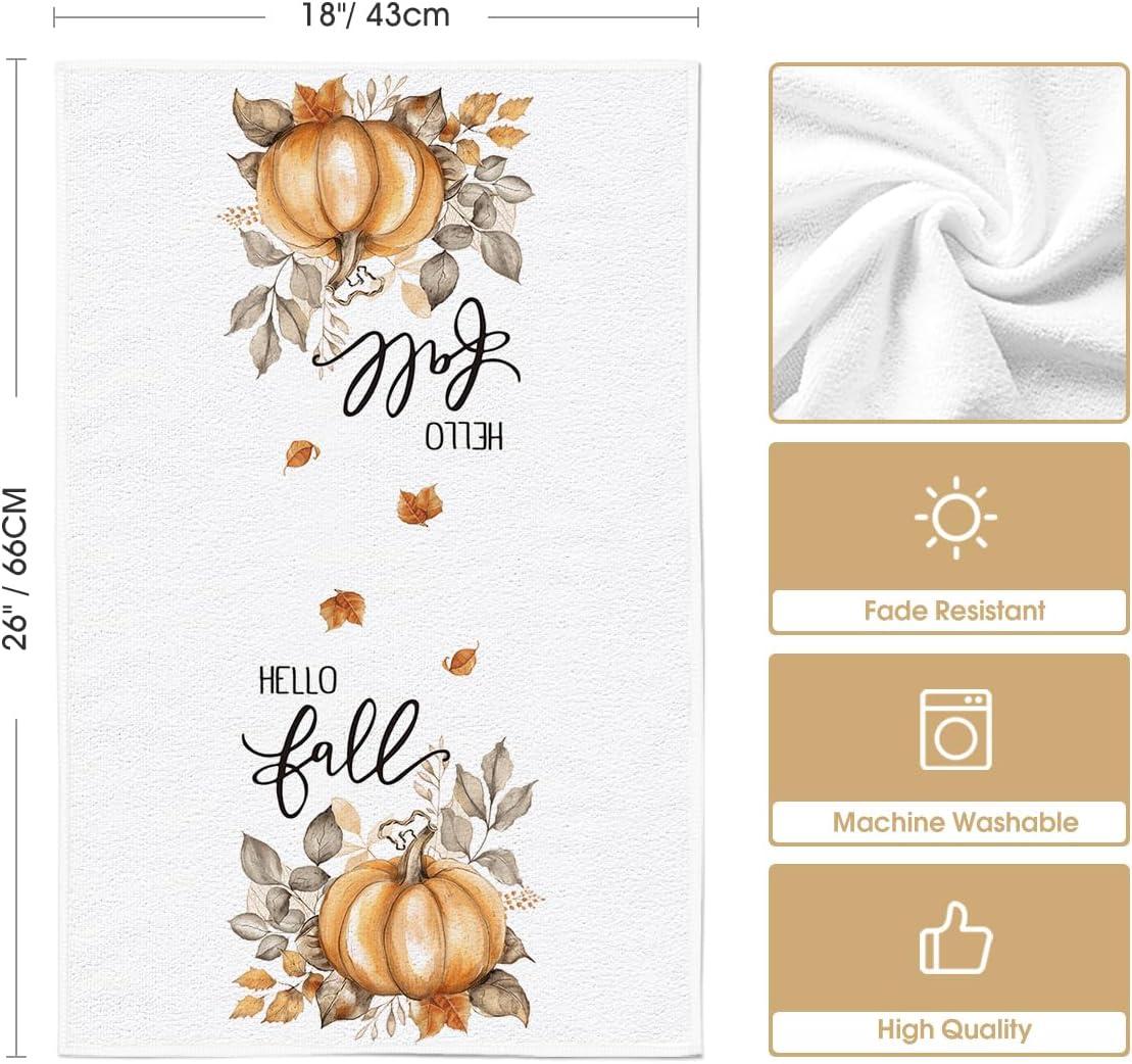 image:imageArtoid Mode Pumpkin Hello Fall Kitchen Towels Dish Towels 18x26 Inch Autumn Blessed Floral Leaves Decoration Hand Towels Set of 4