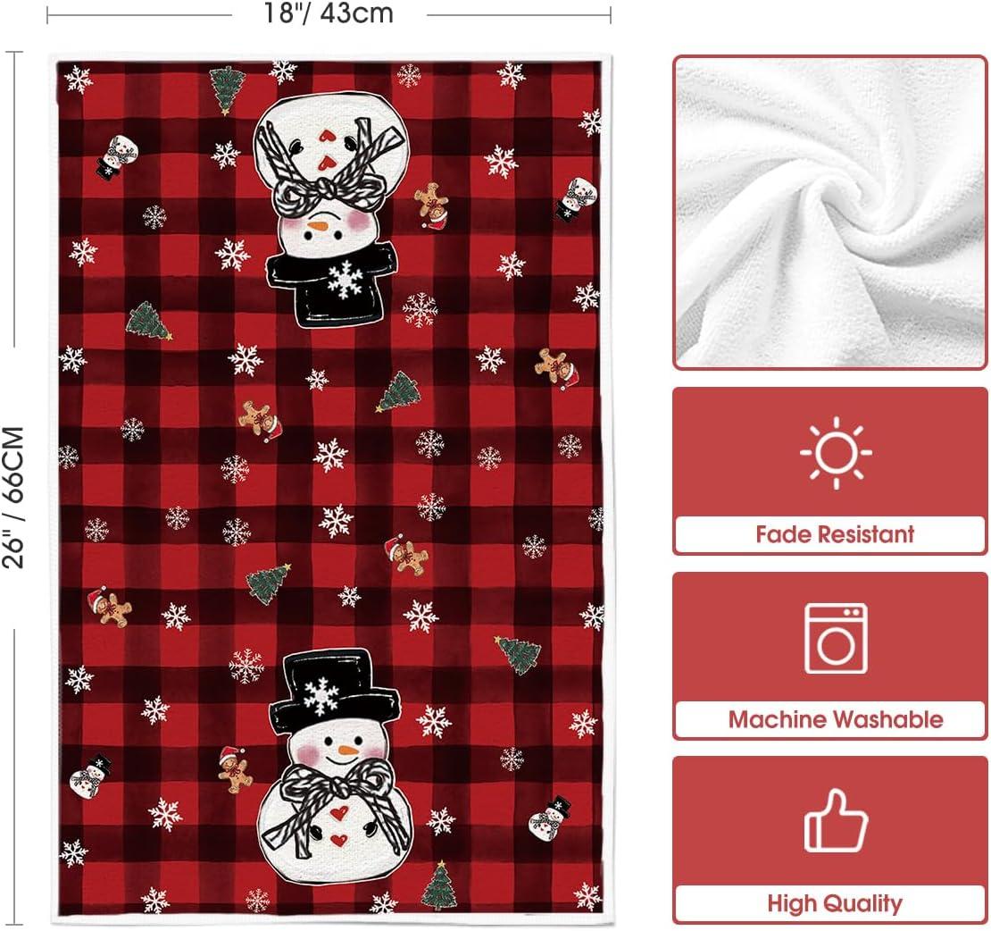 image:imageArtoid Mode Red Buffalo Plaid Truck Snowman Christmas Kitchen Towels Dish Towels 18x26 Inch Farmhouse Holiday Winter Decoration Cleaning Set of 4Red