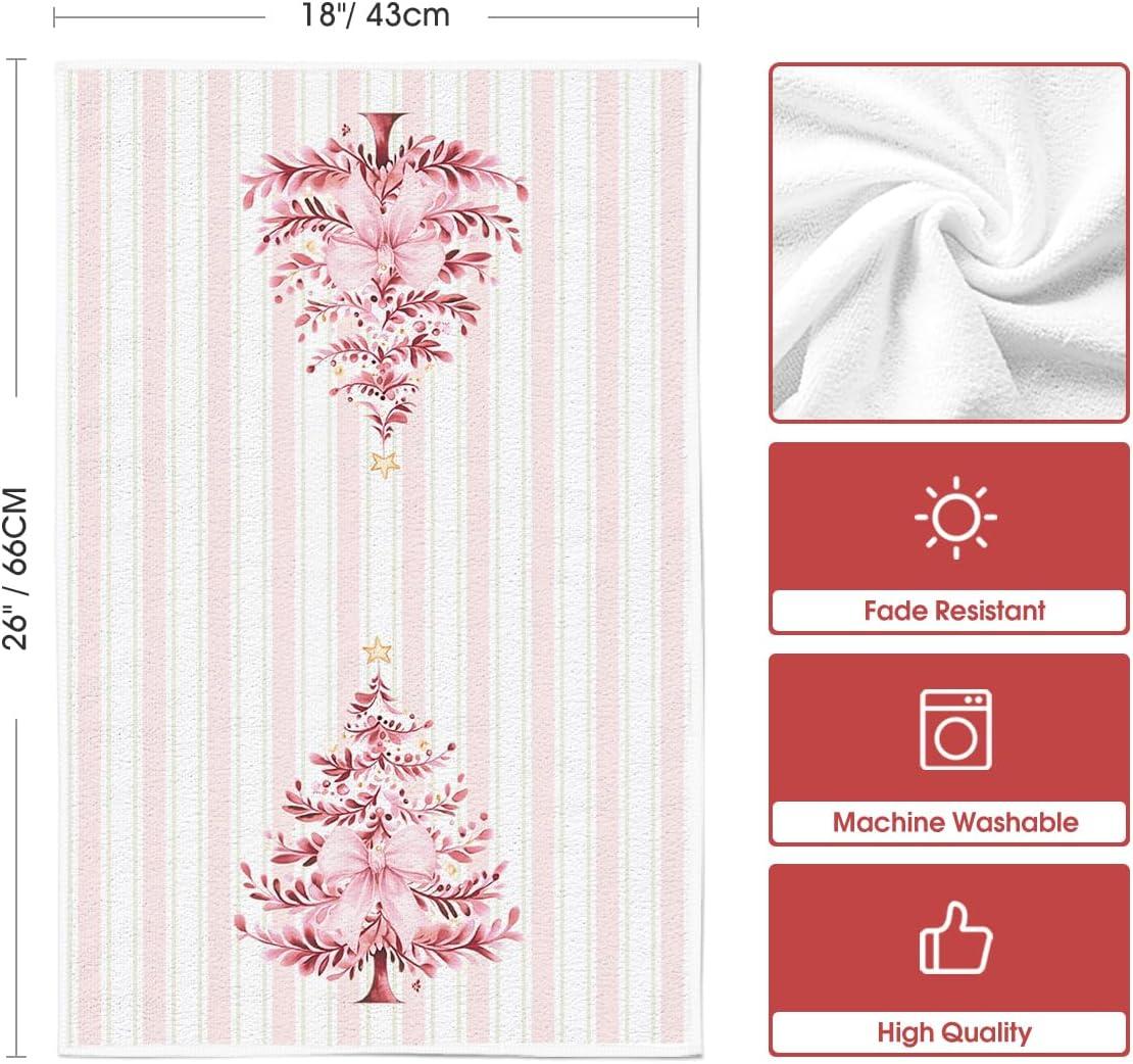 image:imageArtoid Mode Red Porcelain Ornaments Xmas Tree Christmas Kitchen Towels Dish Towels 18x26 Inch Farmhouse Holiday Winter Decoration Cleaning Set of 4Pink