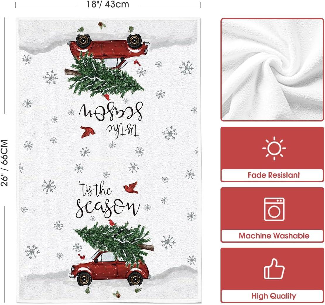image:imageArtoid Mode Snowman Truck Xmas Tree Christmas Kitchen Towels Dish Towels 18x26 Inch Farmhouse Holiday Bird Winter Decoration Cleaning Set of 4