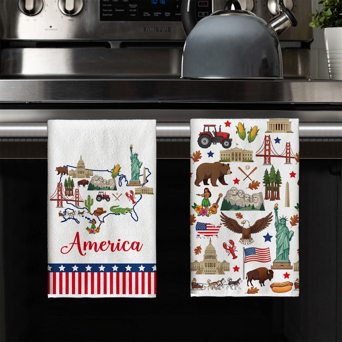 image:imageArtoid Mode Stripes Star America Theme 4th of July Kitchen Towels Dish Towels 18x26 Inch Independence Day Decoration Cleaning Set of 2