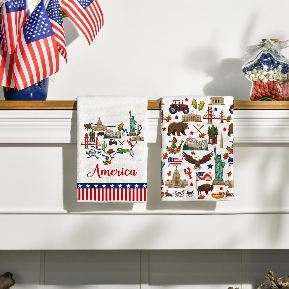 image:imageArtoid Mode Stripes Star America Theme 4th of July Kitchen Towels Dish Towels 18x26 Inch Independence Day Decoration Cleaning Set of 2