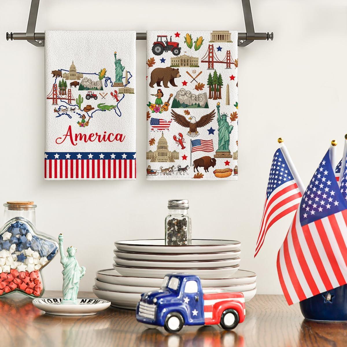image:imageArtoid Mode Stripes Star America Theme 4th of July Kitchen Towels Dish Towels 18x26 Inch Independence Day Decoration Cleaning Set of 2