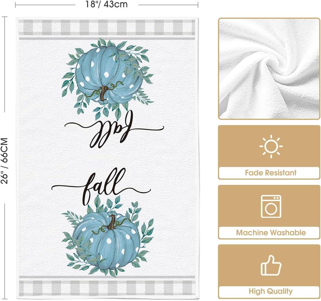 image:imageArtoid Mode Wood Polka Dot Orange Pumpkin Fall Kitchen Towels Dish Towels 18x26 Inch Farmhouse Eucalyptus Leaves Decoration Hand Towels Set of 4AquaBeige