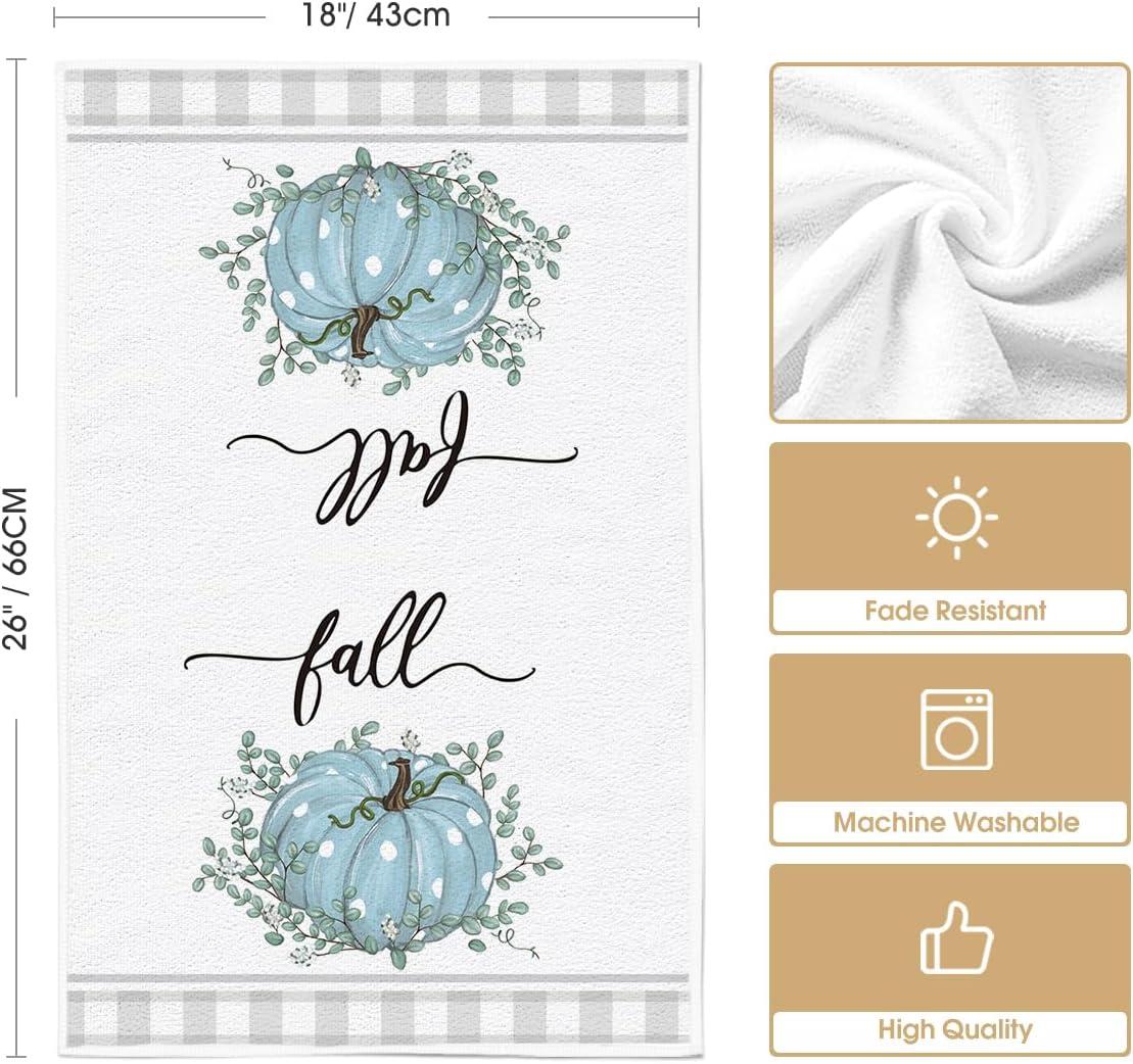 image:imageArtoid Mode Wood Polka Dot Orange Pumpkin Fall Kitchen Towels Dish Towels 18x26 Inch Farmhouse Eucalyptus Leaves Decoration Hand Towels Set of 4Blue