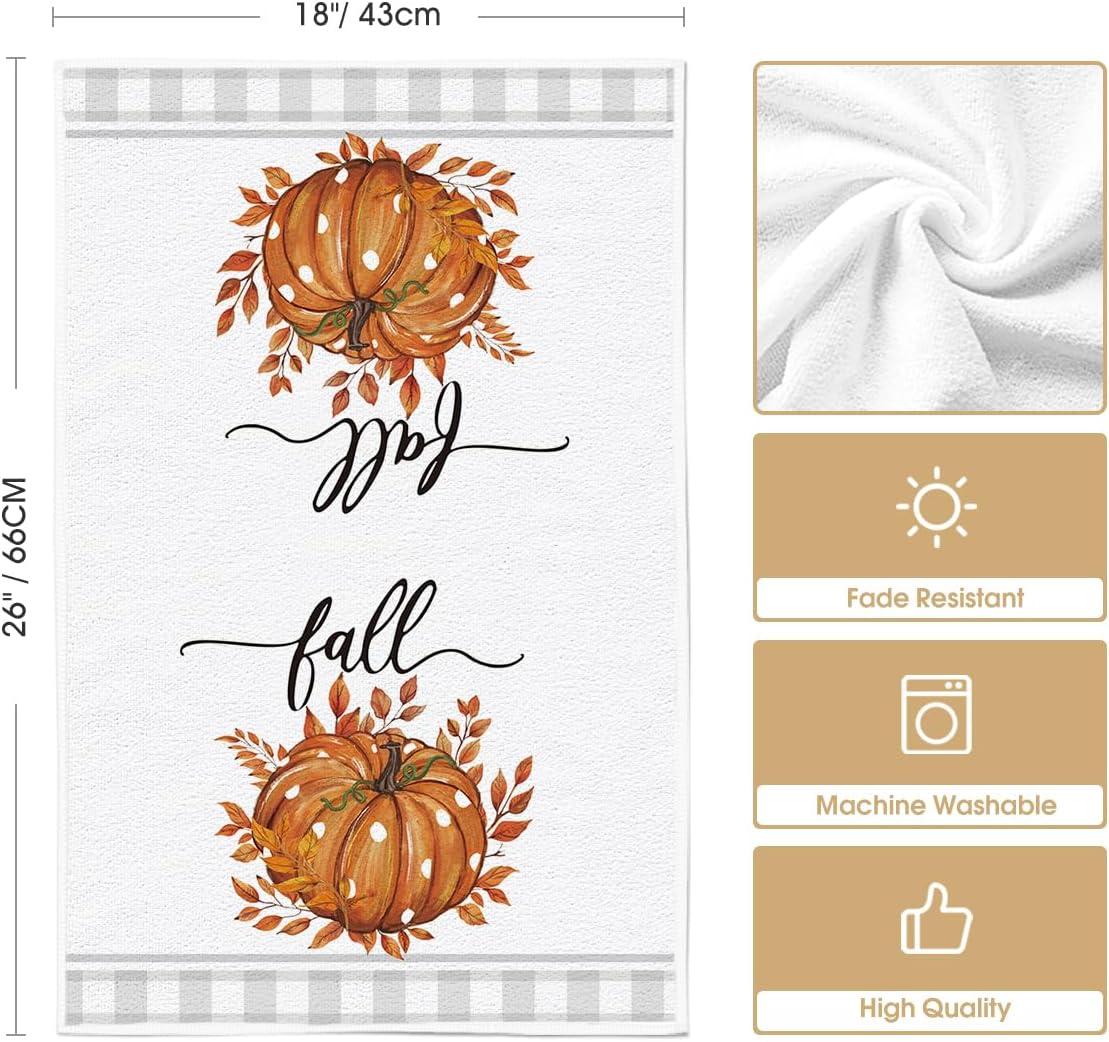 image:imageArtoid Mode Wood Polka Dot Orange Pumpkin Fall Kitchen Towels Dish Towels 18x26 Inch Farmhouse Eucalyptus Leaves Decoration Hand Towels Set of 4OrangeBeige