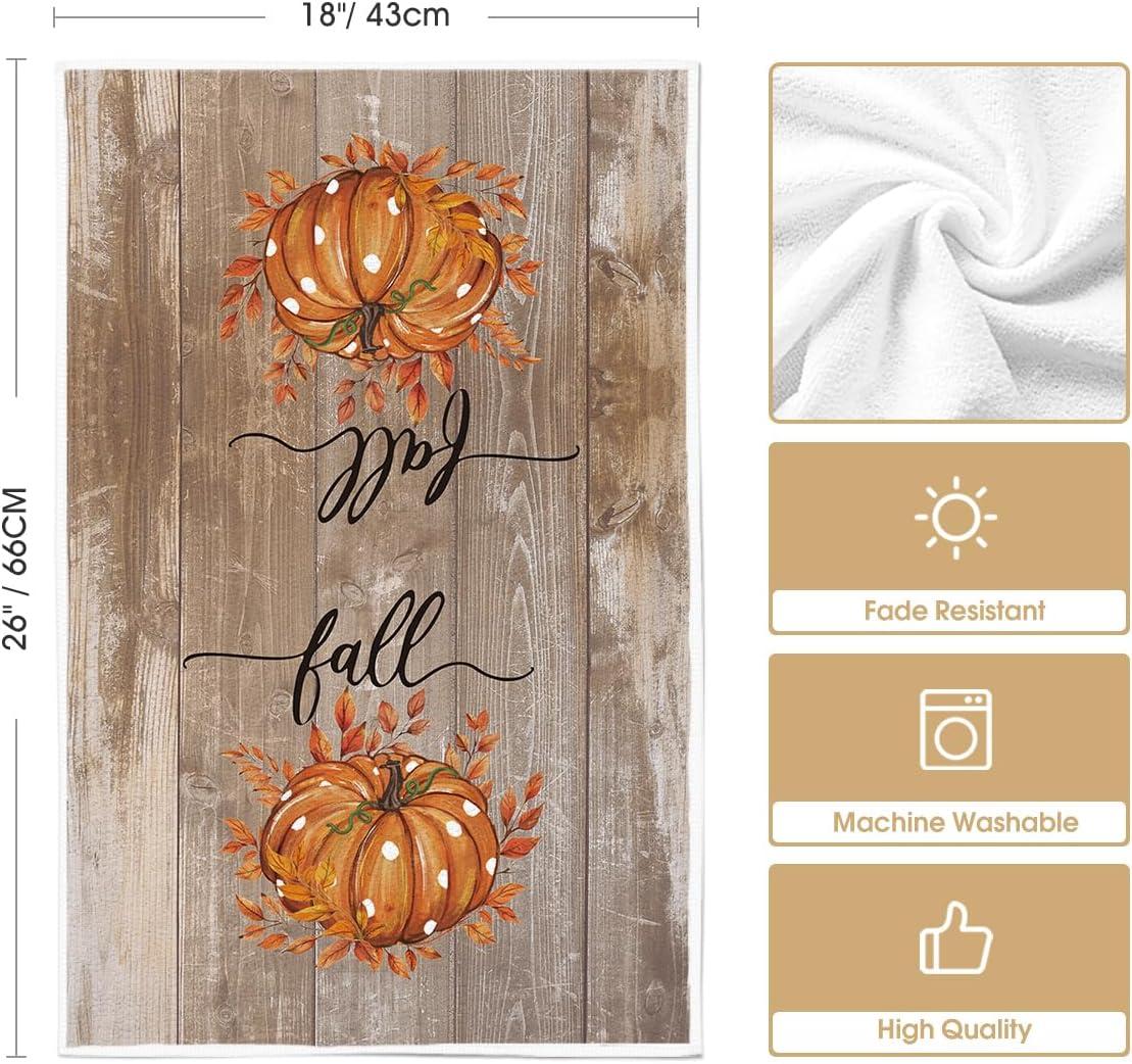 image:imageArtoid Mode Wood Polka Dot Orange Pumpkin Fall Kitchen Towels Dish Towels 18x26 Inch Farmhouse Eucalyptus Leaves Decoration Hand Towels Set of 4WoodOrange