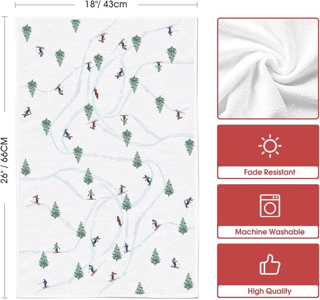 image:imageArtoid Mode Xmas Trees Ski Winter Kitchen Towels Dish Towels 18x26 Inch Farmhouse Christmas Snow Decoration Hand Towels Set of 2