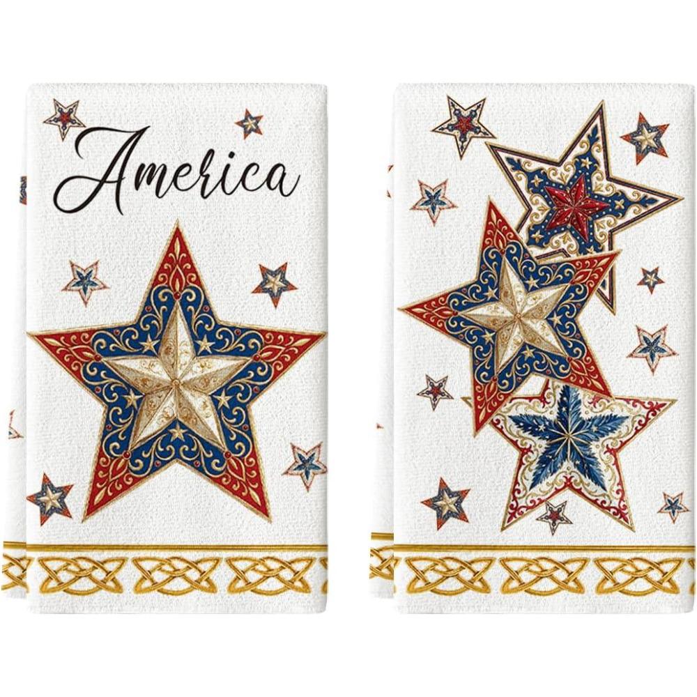 image:imageArtoid Mode Beige Lace Star America 4th of July Kitchen Towels Dish Towels 18x26 Inch Independence Day Decoration Cleaning Set of 2Beige