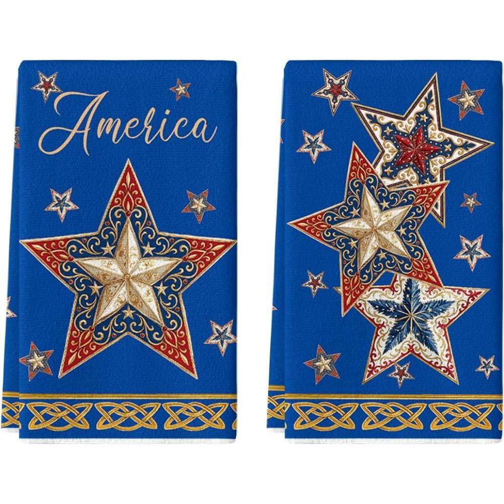 image:imageArtoid Mode Beige Lace Star America 4th of July Kitchen Towels Dish Towels 18x26 Inch Independence Day Decoration Cleaning Set of 2Blue