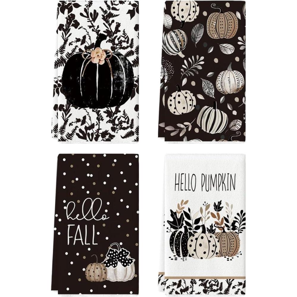 image:imageArtoid Mode Black Leaves Polka Dot Pumpkin Fall Kitchen Towels Dish Towels 18x26 Inch Farmhouse Autumn Decoration Hand Towels Set of 4