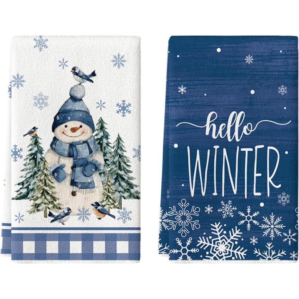 image:imageArtoid Mode Blue Snowman Snowflake Bird Hello Winter Kitchen Towels Dish Towels 18x26 Inch Farmhouse Holiday Decoration Cleaning Set of 2