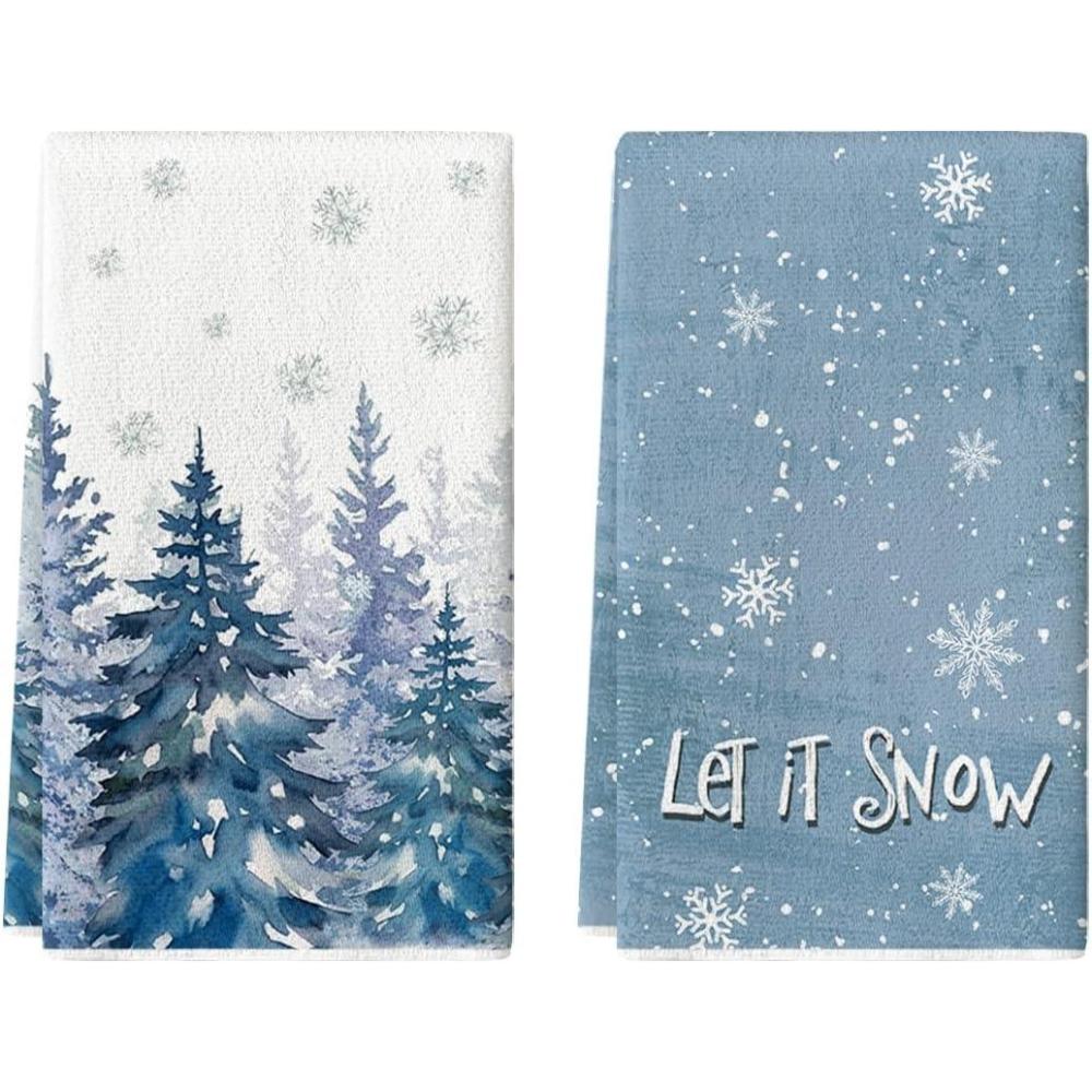 image:imageArtoid Mode Blue Xmas Tree Snowflake Winter Kitchen Towels Dish Towels 18x26 Inch Farmhouse Holiday Decoration Cleaning Set of 2