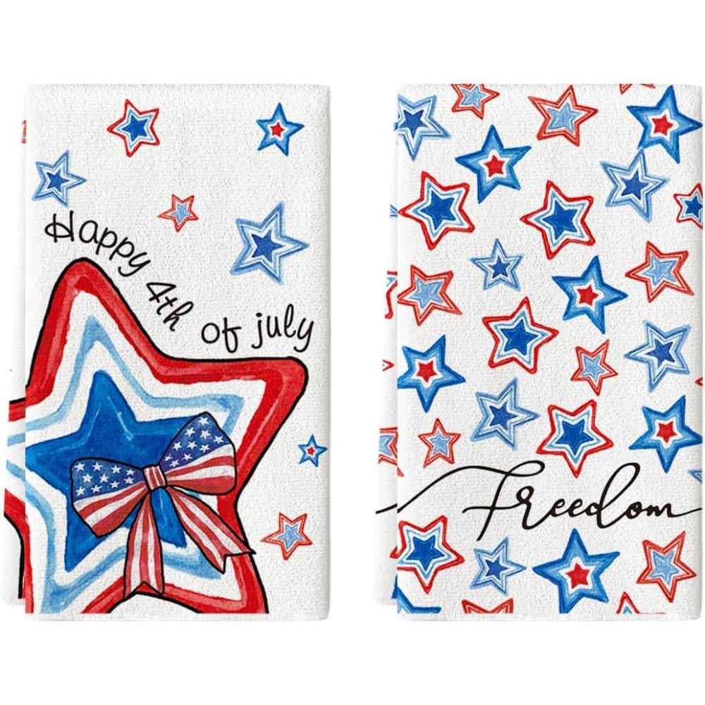 image:imageArtoid Mode Bowknot Star Freedom Happy 4th of July Kitchen Towels Dish Towels 18x26 Inch Independence Day Decoration Cleaning Set of 2