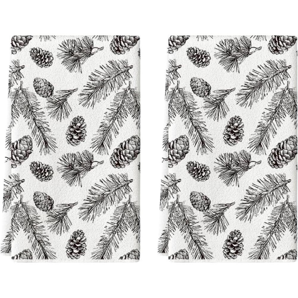 image:imageArtoid Mode Brown Pinecone Pine Branch Winter Kitchen Towels Dish Towels 18x26 Inch Farmhouse Holiday Decoration Cleaning Set of 2