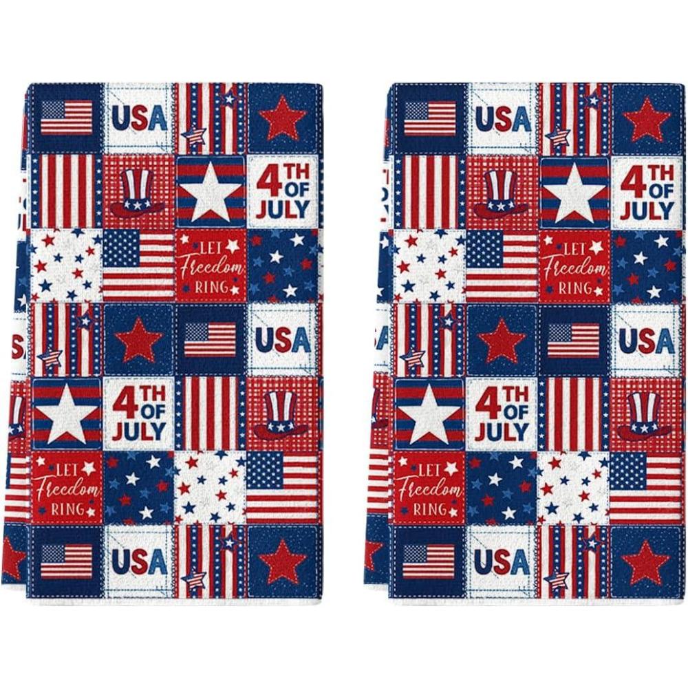 image:imageArtoid Mode Checkered Stripes Star Hat Freedom 4th of July Kitchen Towels Dish Towels 18x26 Inch Independence Day Decoration Cleaning Set of 2