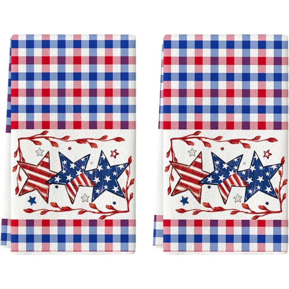 image:imageArtoid Mode Colorful Checkered Vase Floral 4th of July Kitchen Towels Dish Towels 18x26 Inch Independence Day Decoration Cleaning Set of 2RedBlue