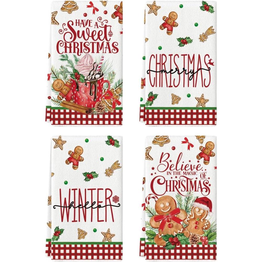 image:imageArtoid Mode Gingerbread Have A Sweet Christmas Kitchen Towels Dish Towels 18x26 Inch Daily Holly Winter Decoration Hand Towels Set of 4