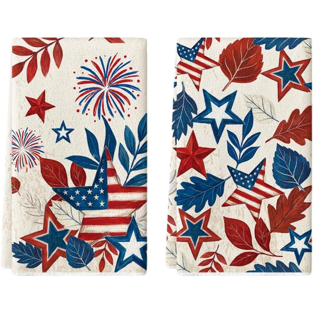 image:imageArtoid Mode Leaves Star Fireworks 4th of July Kitchen Towels Dish Towels 18x26 Inch Independence Day Decoration Cleaning Set of 2