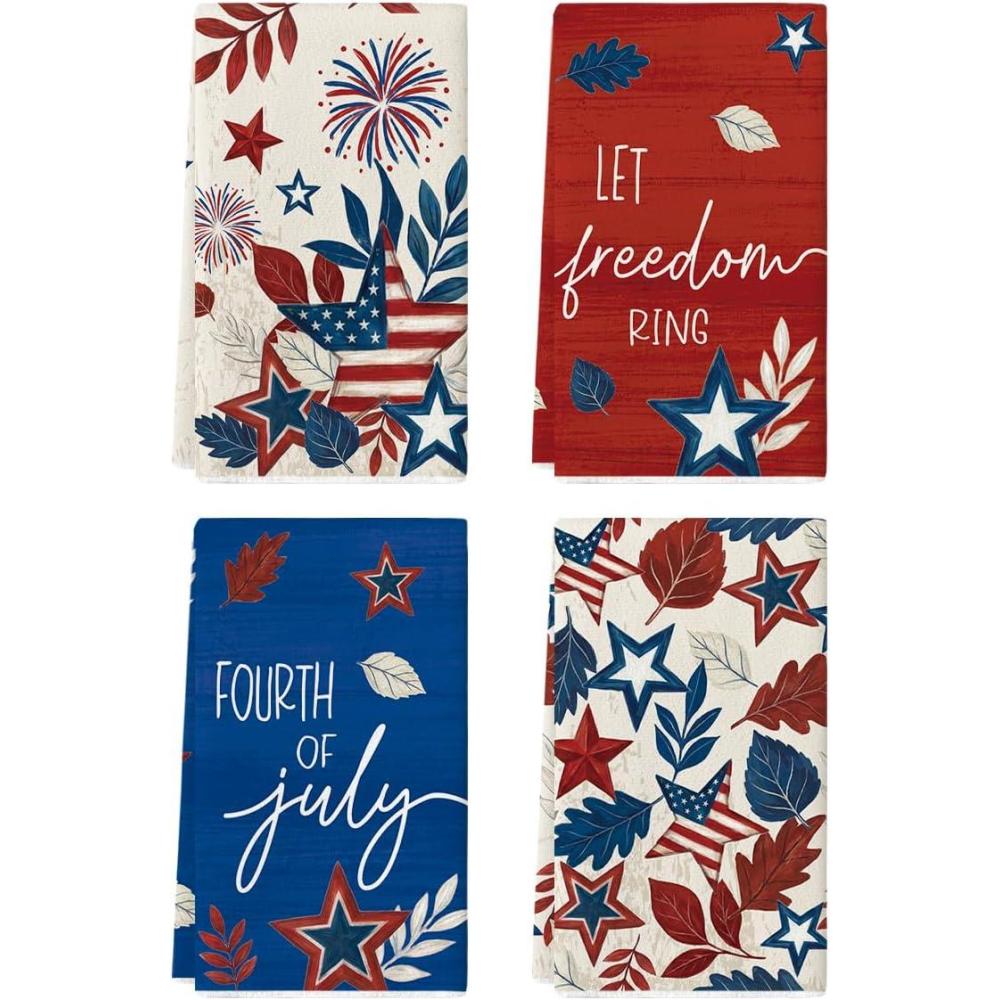 image:imageArtoid Mode Leaves Star Fireworks Freedom 4th of July Kitchen Towels Dish Towels 18x26 Inch Independence Day Decoration Cleaning Set of 4