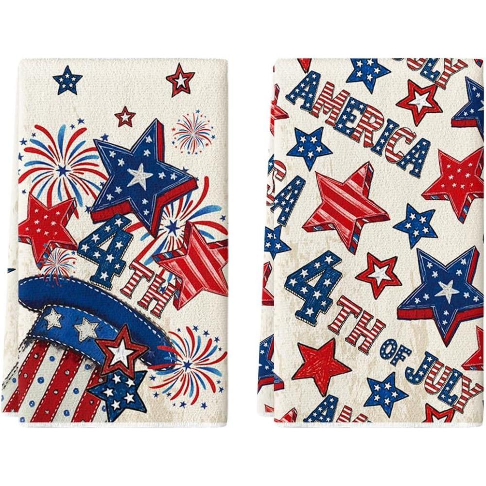 image:imageArtoid Mode Stripes Hat Star Fireworks 4th of July Kitchen Towels Dish Towels 18x26 Inch Independence Day Decoration Cleaning Set of 2