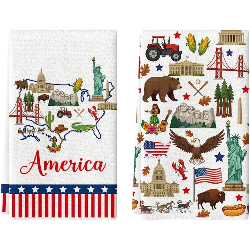 image:imageArtoid Mode Stripes Star America Theme 4th of July Kitchen Towels Dish Towels 18x26 Inch Independence Day Decoration Cleaning Set of 2