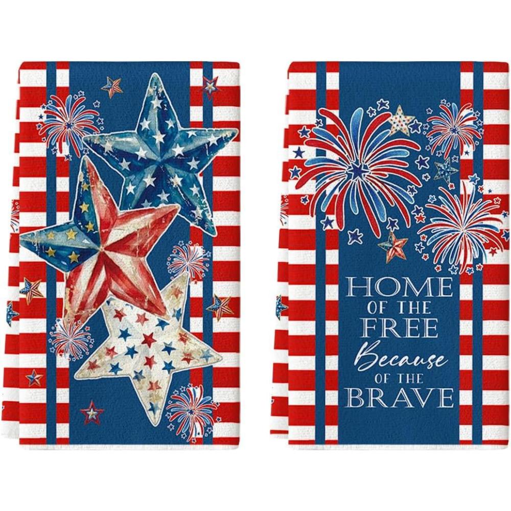 image:imageArtoid Mode Stripes Star Fireworks 4th of July Kitchen Towels Dish Towels 18x26 Inch Independence Day Decoration Cleaning Set of 2