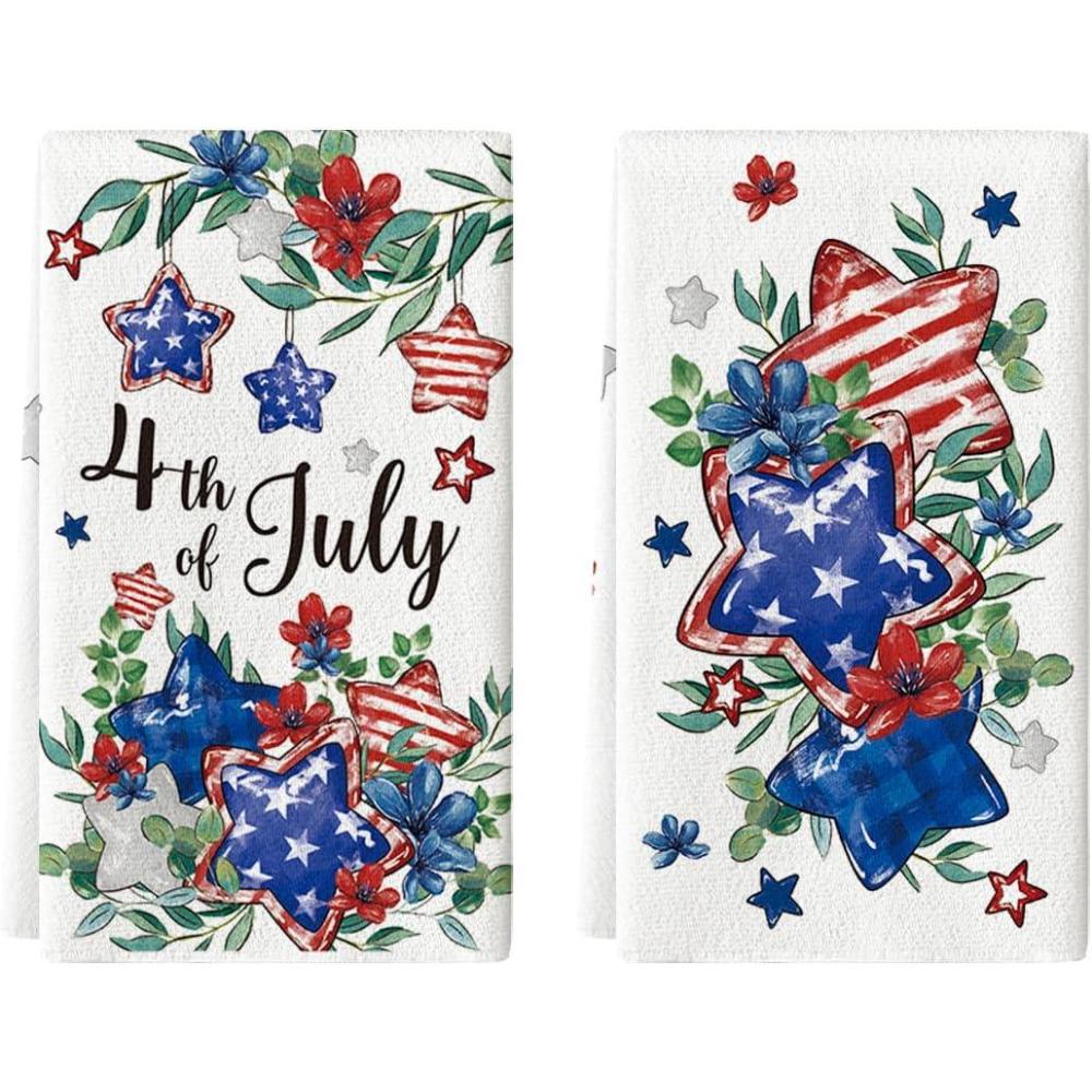 image:imageArtoid Mode Stripes Star Floral 4th of July Kitchen Towels Dish Towels 18x26 Inch Independence Day Decoration Cleaning Set of 2