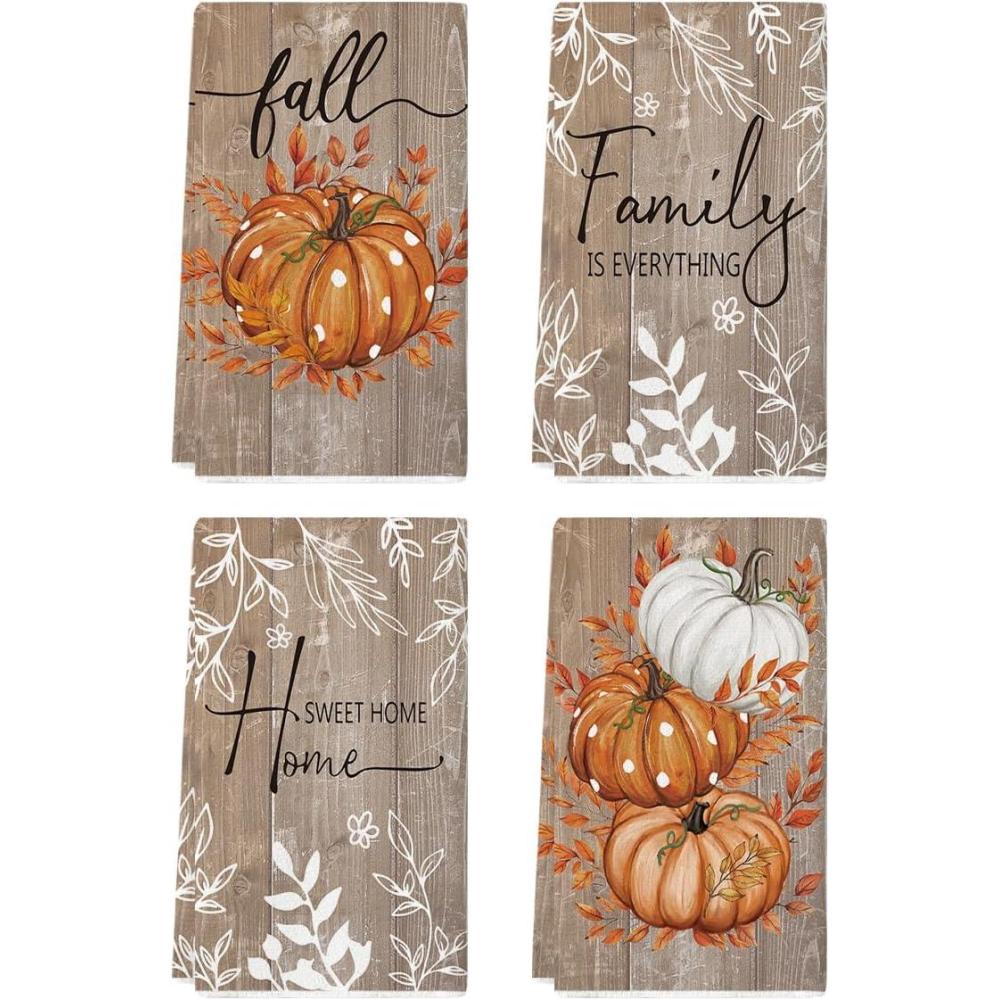 image:imageArtoid Mode Wood Polka Dot Orange Pumpkin Fall Kitchen Towels Dish Towels 18x26 Inch Farmhouse Eucalyptus Leaves Decoration Hand Towels Set of 4WoodOrange