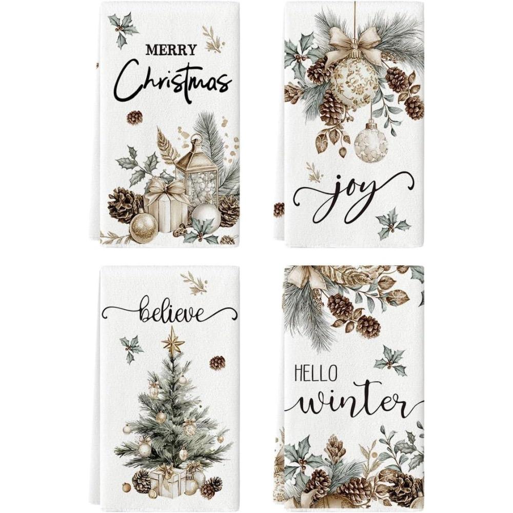 image:imageArtoid Mode Xmas Tree Pinecone Ornaments Christmas Kitchen Towels Dish Towels 18x26 Inch Farmhouse Holiday Winter Decoration Cleaning Set of 4