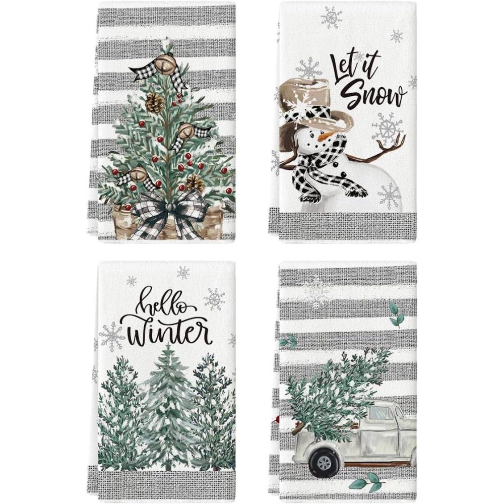 image:imageArtoid Mode Xmas Tree Truck Snowman Winter Kitchen Towels Dish Towels 18x26 Inch Holiday Let It Snow Christmas Decoration Hand Towels Set of 4