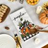 Artoid Mode Buffalo Plaid Bowknot Pumpkin Fall Kitchen Towels Dish Towels, 18×26 Inch Thanksgiving Sunflower Decoration Hand Towels Set of 4(Orange)