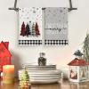 Artoid Mode Buffalo Plaid Xmas Trees Snowman Truck Merry Christmas Kitchen Towels Dish Towels, 18×26 Inch Farmhouse Decoration Hand Towels Set of 6(Black/Beige)