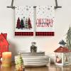 Artoid Mode Buffalo Plaid Xmas Trees Snowman Truck Merry Christmas Kitchen Towels Dish Towels, 18×26 Inch Farmhouse Decoration Hand Towels Set of 6(Red/Beige)
