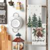 Artoid Mode Elk Trees Pine Cones Holly Berry Hello Winter Kitchen Towels Dish Towels, 18×26 Inch Bowknot Christmas Decoration Hand Towels Set of 4(Beige)