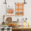Artoid Mode Orange Watercolor Stripes Hello Pumpkin Fall Kitchen Towels Dish Towels, 18×26 Inch Leaves Decoration Hand Towels Set of 4(Orange)
