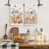 Artoid Mode Pumpkin Hello Fall Kitchen Towels Dish Towels, 18×26 Inch Autumn Blessed Floral Leaves Decoration Hand Towels Set of 4