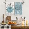 Artoid Mode Wood Polka Dot Orange Pumpkin Fall Kitchen Towels Dish Towels, 18×26 Inch Farmhouse Eucalyptus Leaves Decoration Hand Towels Set of 4(Aqua/Beige)
