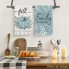 Artoid Mode Wood Polka Dot Orange Pumpkin Fall Kitchen Towels Dish Towels, 18×26 Inch Farmhouse Eucalyptus Leaves Decoration Hand Towels Set of 4(Blue)
