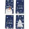 Artoid Mode Black Cute Snowman Hello Winter Kitchen Towels Dish Towels, 18×26 Inch Farmhouse Holiday Snowflake Decoration Cleaning Set of 4(Blue)