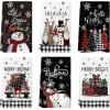 Artoid Mode Black Snowman Xmas Trees Santa Claus Truck Merry Christmas Kitchen Towels Dish Towels, 18×26 Inch Farmhouse Decoration Hand Towels Set of 6(Black)