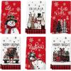 Artoid Mode Black Snowman Xmas Trees Santa Claus Truck Merry Christmas Kitchen Towels Dish Towels, 18×26 Inch Farmhouse Decoration Hand Towels Set of 6(Red)