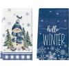 Artoid Mode Blue Snowman Snowflake Bird Hello Winter Kitchen Towels Dish Towels, 18×26 Inch Farmhouse Holiday Decoration Cleaning Set of 2