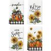Artoid Mode Buffalo Plaid Bowknot Pumpkin Fall Kitchen Towels Dish Towels, 18×26 Inch Thanksgiving Sunflower Decoration Hand Towels Set of 4(Beige)