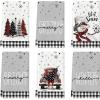 Artoid Mode Buffalo Plaid Xmas Trees Snowman Truck Merry Christmas Kitchen Towels Dish Towels, 18×26 Inch Farmhouse Decoration Hand Towels Set of 6(Black/Beige)