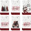 Artoid Mode Buffalo Plaid Xmas Trees Snowman Truck Merry Christmas Kitchen Towels Dish Towels, 18×26 Inch Farmhouse Decoration Hand Towels Set of 6(Red/Beige)