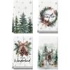 Artoid Mode Elk Trees Pine Cones Holly Berry Hello Winter Kitchen Towels Dish Towels, 18×26 Inch Bowknot Christmas Decoration Hand Towels Set of 4(Beige)