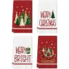 Artoid Mode Green Sleigh Star Xmas Tree Merry Christmas Kitchen Towels Dish Towels, 18×26 Inch Farmhouse Holiday Winter Decoration Cleaning Set of 4(Red)
