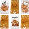 Artoid Mode Orange Buffalo Plaid Polka Dot Pumpkin Truck Fall Kitchen Towels Dish Towels, 18×26 Inch Autumn Leaves Decoration Hand Towels Set of 6