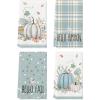 Artoid Mode Orange Watercolor Stripes Hello Pumpkin Fall Kitchen Towels Dish Towels, 18×26 Inch Leaves Decoration Hand Towels Set of 4(Blue)
